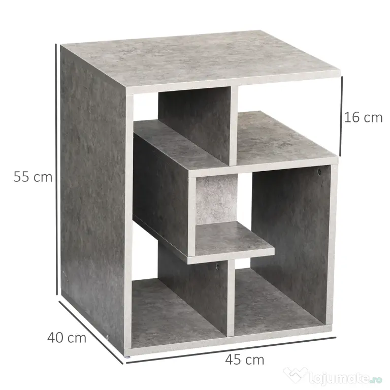 HOMCOM Bibliotecă Modernă pe 3 Niveluri din Lemn cu Efect Ciment, Dimensiuni 45x40x55cm, Gri Elegant | Aosom Romania