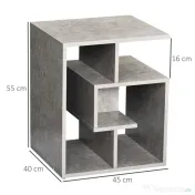 HOMCOM Bibliotecă Modernă pe 3 Niveluri din Lemn cu Efect Ciment, Dimensiuni 45x40x55cm, Gri Elegant | Aosom Romania