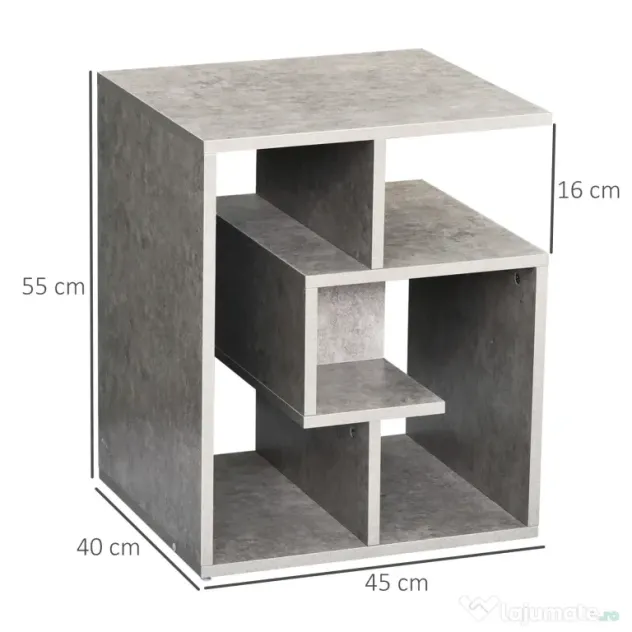 HOMCOM Bibliotecă Modernă pe 3 Niveluri din Lemn cu Efect Ciment, Dimensiuni 45x40x55cm, Gri Elegant | Aosom Romania