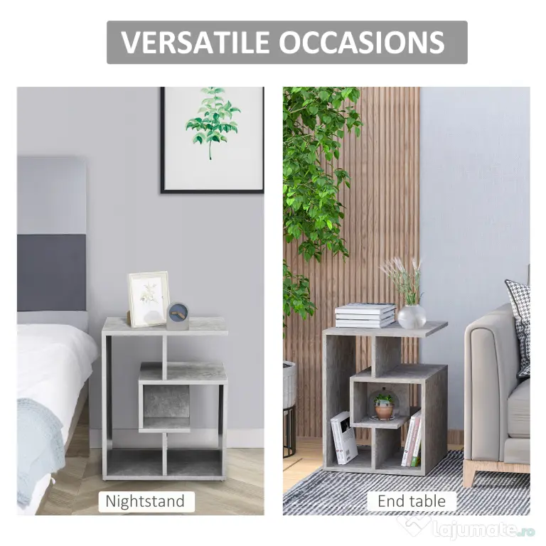 HOMCOM Bibliotecă Modernă pe 3 Niveluri din Lemn cu Efect Ciment, Dimensiuni 45x40x55cm, Gri Elegant | Aosom Romania