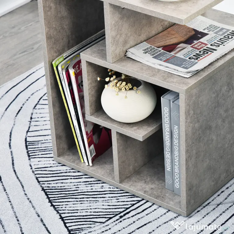 HOMCOM Bibliotecă Modernă pe 3 Niveluri din Lemn cu Efect Ciment, Dimensiuni 45x40x55cm, Gri Elegant | Aosom Romania