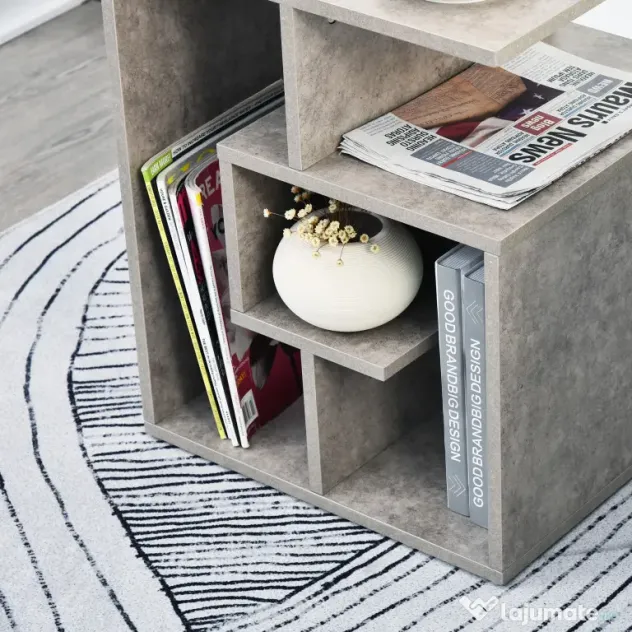 HOMCOM Bibliotecă Modernă pe 3 Niveluri din Lemn cu Efect Ciment, Dimensiuni 45x40x55cm, Gri Elegant | Aosom Romania