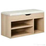 HOMCOM Bancă pentru Pantofi cu 3 Compartimente, Spațiu Ascuns și Șezut din Piele PU, 80x30x43 cm, Lemn Natural 