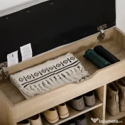 HOMCOM Bancă pentru Pantofi cu 3 Compartimente, Spațiu Ascuns și Șezut din Piele PU, 80x30x43 cm, Lemn Natural 