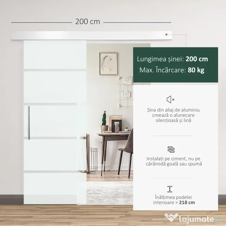 HOMCOM, usa glisanta din sticla securizata satinata, 90x205 cm | Aosom Romania