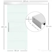 HOMCOM Ușă Glisantă din Sticlă Temperată Satinată 90×205 cm, Kit cu Șină Aluminiu și Mâner Transparent pentru Interior 