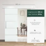 HOMCOM Ușă Glisantă din Sticlă Temperată Satinată 90×205 cm, Kit cu Șină Aluminiu și Mâner Transparent pentru Interior 