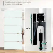 HOMCOM Ușă Glisantă din Sticlă Temperată Satinată 90×205 cm, Kit cu Șină Aluminiu și Mâner Transparent pentru Interior 