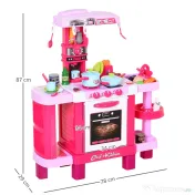HOMCOM Bucatarie Jucarie pentru Copii cu 38 Accesorii Incluse , Jucarie cu Lumini si Sunete Realistice, 78x29x87cm,Roz | Aosom Romania