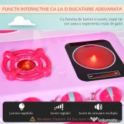 HOMCOM Bucatarie Jucarie pentru Copii cu 38 Accesorii Incluse , Jucarie cu Lumini si Sunete Realistice, 78x29x87cm,Roz | Aosom Romania