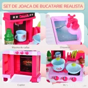 HOMCOM Bucatarie Jucarie pentru Copii cu 38 Accesorii Incluse , Jucarie cu Lumini si Sunete Realistice, 78x29x87cm,Roz | Aosom Romania