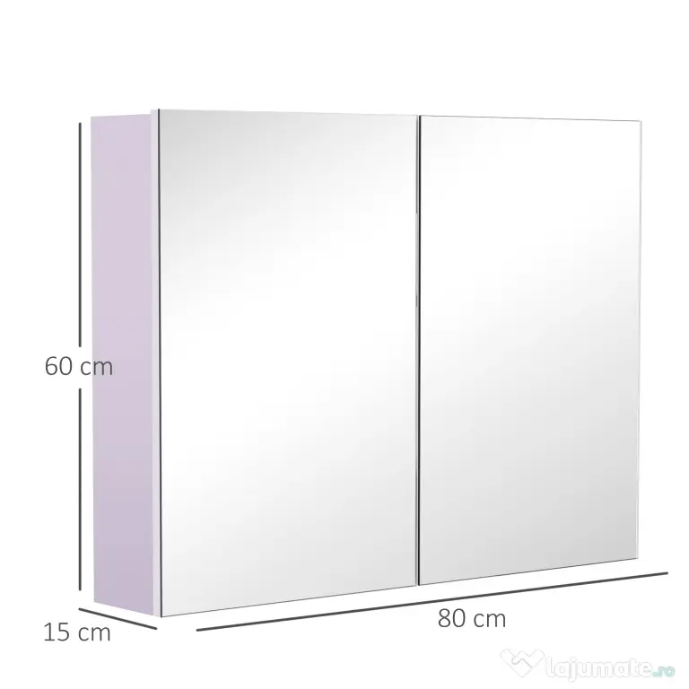 HOMCOM Dulap de Baie cu Oglindă, Dulăpior Suspendat pe Perete cu 3 Rafturi, Depozitare Cosmetice din MDF, Alb, 80x60x15cm