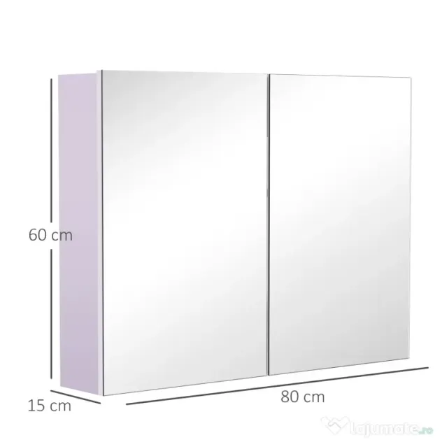 HOMCOM Dulap de Baie cu Oglindă, Dulăpior Suspendat pe Perete cu 3 Rafturi, Depozitare Cosmetice din MDF, Alb, 80x60x15cm