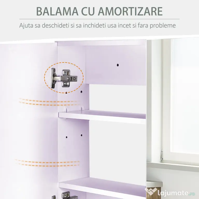 HOMCOM Dulap de Baie cu Oglindă, Dulăpior Suspendat pe Perete cu 3 Rafturi, Depozitare Cosmetice din MDF, Alb, 80x60x15cm
