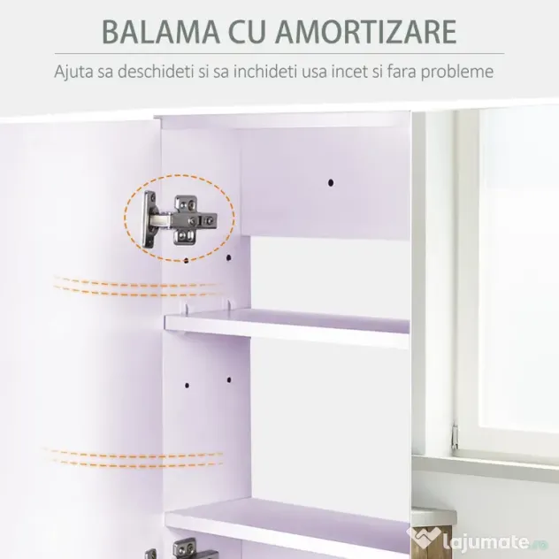 HOMCOM Dulap de Baie cu Oglindă, Dulăpior Suspendat pe Perete cu 3 Rafturi, Depozitare Cosmetice din MDF, Alb, 80x60x15cm