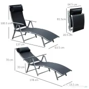 Outsunny Șezlong de Grădină Pliabil cu Pernă și Spătar cu 7 Poziții de Înclinare, 137x63.5x100.5 cm, Negru | Aosom Romania 
