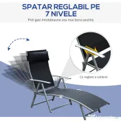 Outsunny Șezlong de Grădină Pliabil cu Pernă și Spătar cu 7 Poziții de Înclinare, 137x63.5x100.5 cm, Negru | Aosom Romania 