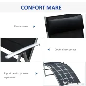Outsunny Șezlong de Grădină Pliabil cu Pernă și Spătar cu 7 Poziții de Înclinare, 137x63.5x100.5 cm, Negru | Aosom Romania 