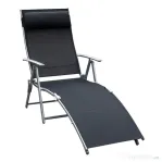 Outsunny Șezlong de Grădină Pliabil cu Pernă și Spătar cu 7 Poziții de Înclinare, 137x63.5x100.5 cm, Negru