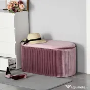 Homcom Puf Roz din Catifea, Cu Capac & Spatiu Depozitare 