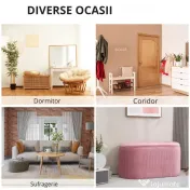 Homcom Puf Roz din Catifea, Cu Capac & Spatiu Depozitare 