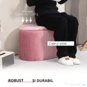 Homcom Puf Roz din Catifea, Cu Capac & Spatiu Depozitare 