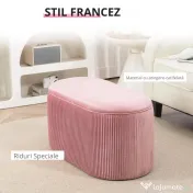 Homcom Puf Roz din Catifea, Cu Capac & Spatiu Depozitare 
