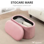 Homcom Puf Roz din Catifea, Cu Capac & Spatiu Depozitare 