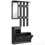 HOMCOM Mobilier de hol cu cuier, pantofar, oglindă, din PAL, 90x10x102 cm, negru