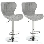 HOMCOM Set 2 scaune de bar rotative cu înălțime reglabilă, suport pentru picioare și spătar din material textil, gri