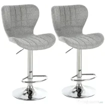 HOMCOM Set 2 scaune de bar rotative cu înălțime reglabilă, suport pentru picioare și spătar din material textil, gri