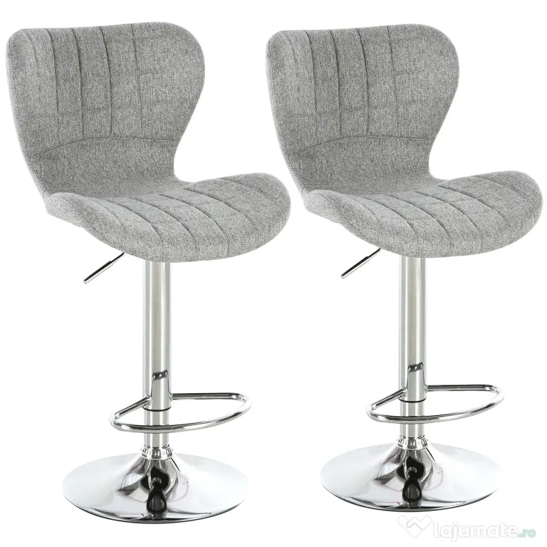 HOMCOM Set 2 Scaune de Bar Rotative cu Înălțime Reglabilă, Tetieră pentru Picioare și Spătar, 47x51,5x111,5 cm, Gri | Aosom Romania