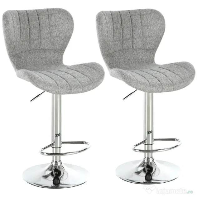 HOMCOM Set 2 Scaune de Bar Rotative cu Înălțime Reglabilă, Tetieră pentru Picioare și Spătar, 47x51,5x111,5 cm, Gri | Aosom Romania