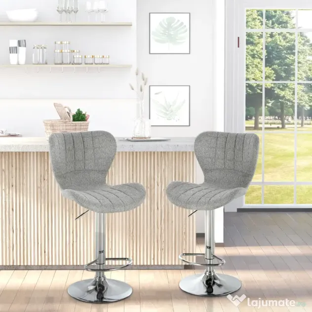 HOMCOM Set 2 Scaune de Bar Rotative cu Înălțime Reglabilă, Tetieră pentru Picioare și Spătar, 47x51,5x111,5 cm, Gri | Aosom Romania