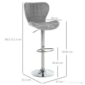 HOMCOM Set 2 Scaune de Bar Rotative cu Înălțime Reglabilă, Tetieră pentru Picioare și Spătar, 47x51,5x111,5 cm, Gri | Aosom Romania