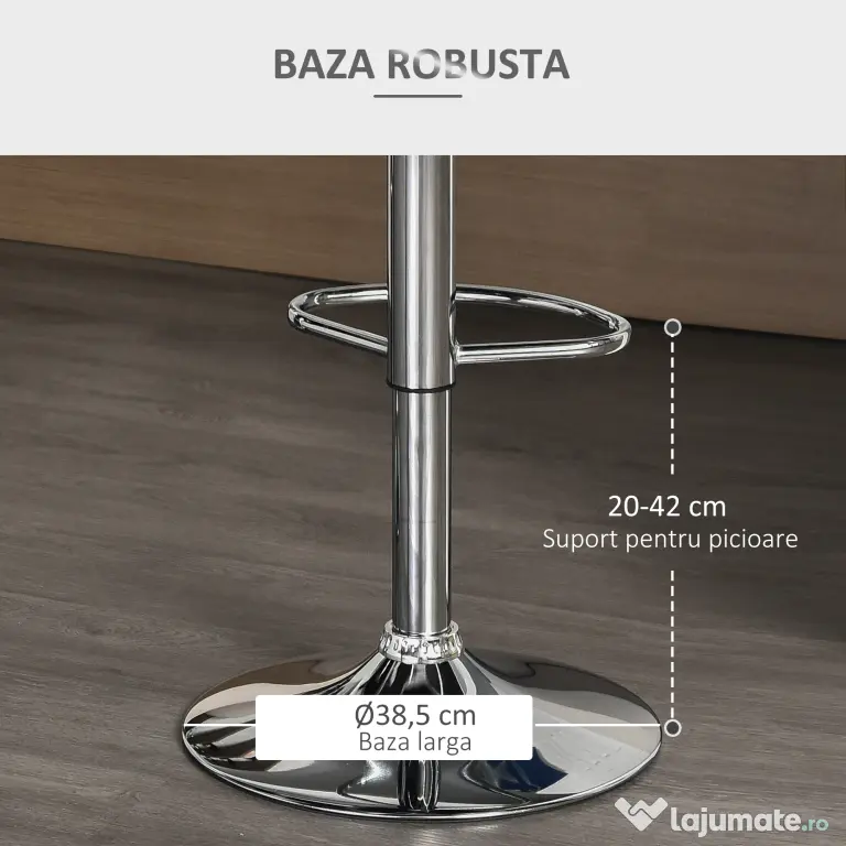 HOMCOM Set 2 Scaune de Bar Rotative cu Înălțime Reglabilă, Tetieră pentru Picioare și Spătar, 47x51,5x111,5 cm, Gri | Aosom Romania
