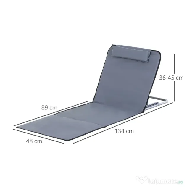 Set de 2 Saltele de Plaja Outsunny, Pliabile cu Spatar Reglabil Gri | Aosom Romania