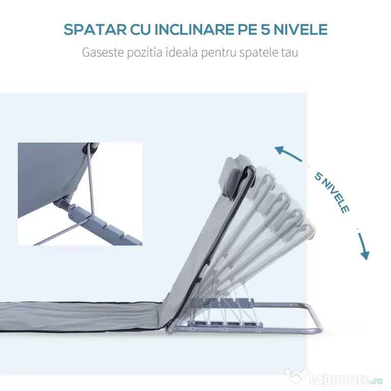 Set de 2 Saltele de Plaja Outsunny, Pliabile cu Spatar Reglabil Gri | Aosom Romania
