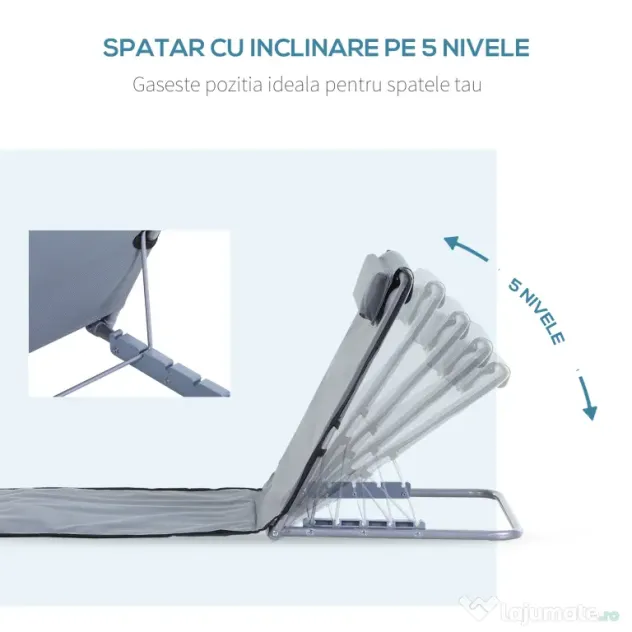 Set de 2 Saltele de Plaja Outsunny, Pliabile cu Spatar Reglabil Gri | Aosom Romania