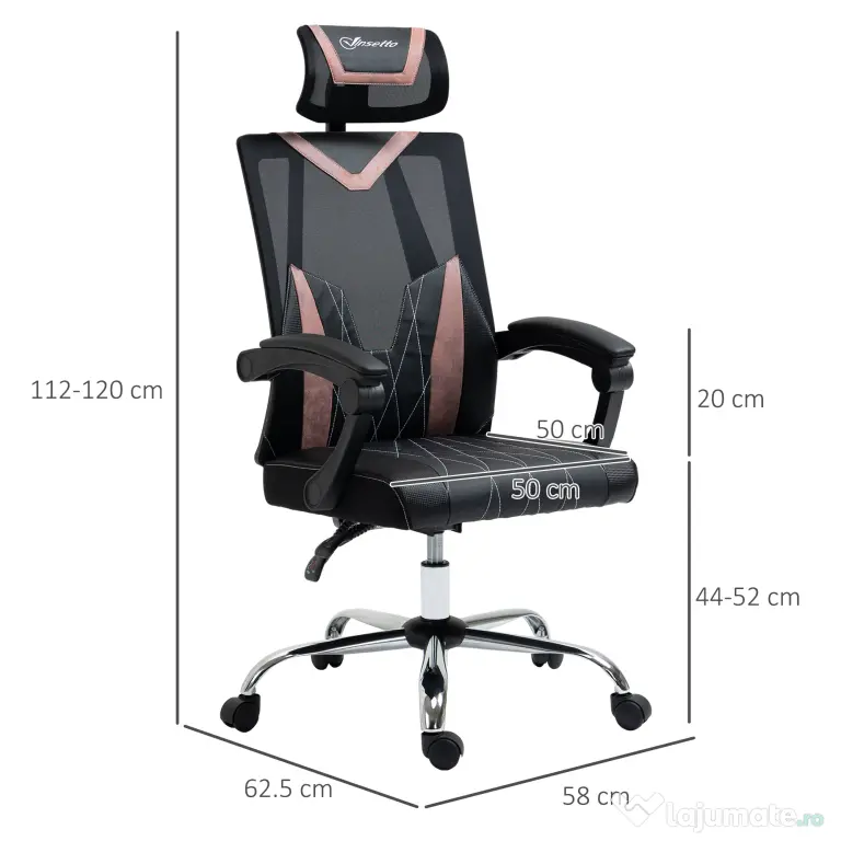 Vinsetto Scaun de Birou Ergonomic, Gri, Înclinabil, cu Suport Lombar, Design Modern | Aosom Romania