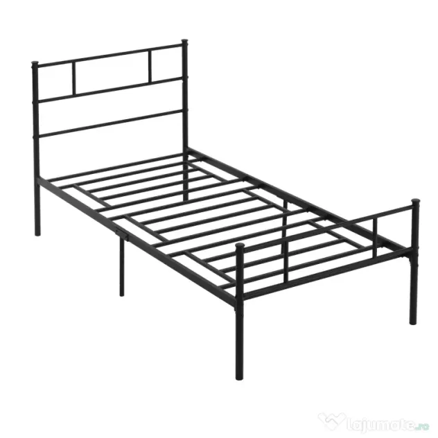 Cadru de Pat de o Persoana HOMCOM 90x200cm din Otel, Sipci Integrate, Negru | Aosom Romania