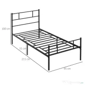 Cadru de Pat de o Persoana HOMCOM 90x200cm din Otel, Sipci Integrate, Negru | Aosom Romania 