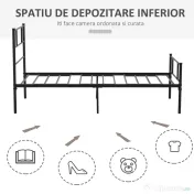 Cadru de Pat de o Persoana HOMCOM 90x200cm din Otel, Sipci Integrate, Negru | Aosom Romania 