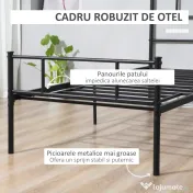 Cadru de Pat de o Persoana HOMCOM 90x200cm din Otel, Sipci Integrate, Negru | Aosom Romania 