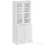 HOMCOM Mobilier de Bibliotecă cu 2 Dulapuri, Rafturi Regulabile și Uși din Sticlă, 76x40x178.5 cm, Alb