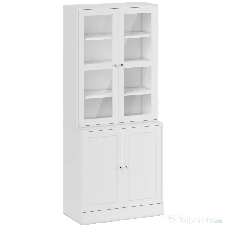 HOMCOM Mobilier de Bibliotecă cu 2 Dulapuri, Rafturi și Uși din Sticlă Alb | Aosom Romania
