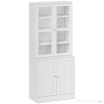 HOMCOM Mobilier de Bibliotecă cu 2 Dulapuri, Rafturi și Uși din Sticlă Alb | Aosom Romania