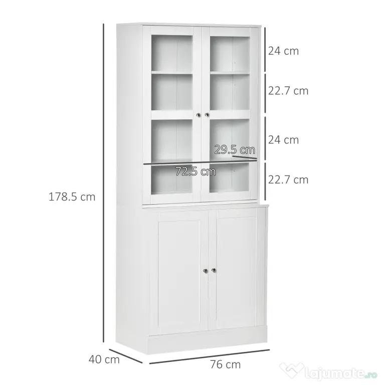 HOMCOM Mobilier de Bibliotecă cu 2 Dulapuri, Rafturi și Uși din Sticlă Alb | Aosom Romania