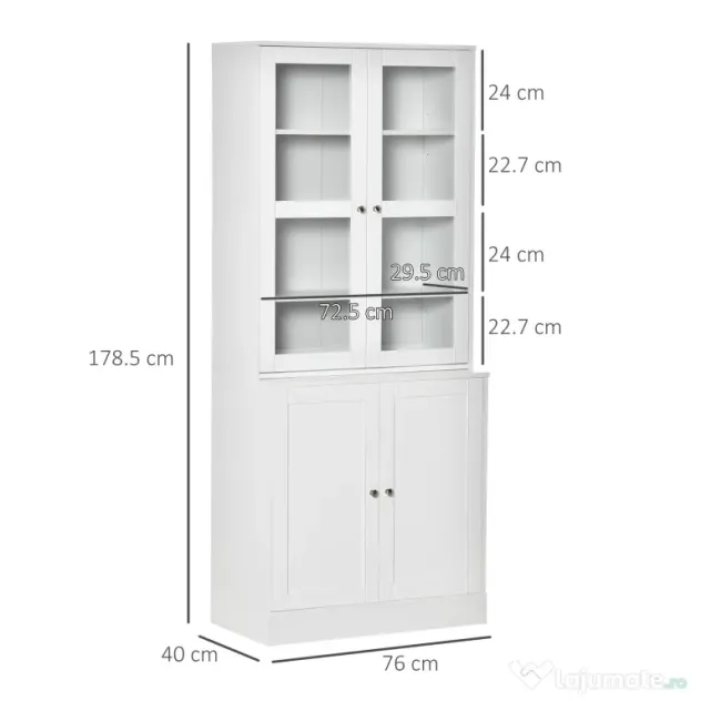 HOMCOM Mobilier de Bibliotecă cu 2 Dulapuri, Rafturi și Uși din Sticlă Alb | Aosom Romania