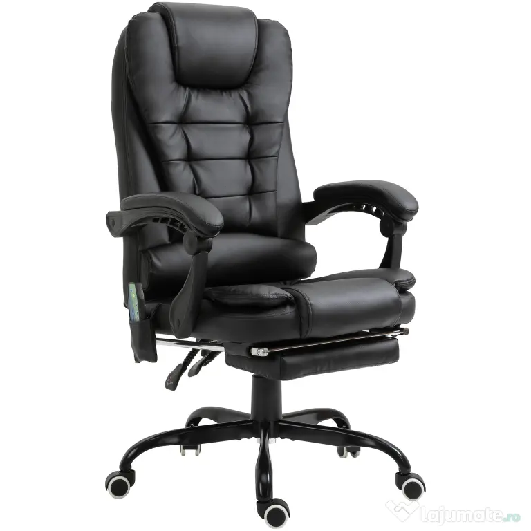 Fotoliu de birou cu masaj cu 7 puncte de vibrație, ergonomic cu suport pentru picioare și spătar înclinat la 155°, negru Vinsetto | Aosom Romania